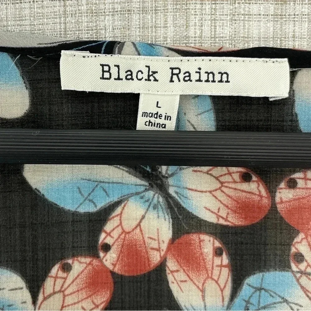 Black Rainn Floral Chiffon Pullover Scoop neck 1/2 Sleeve Elastic Hem Women's L - Picture 9 of 11
